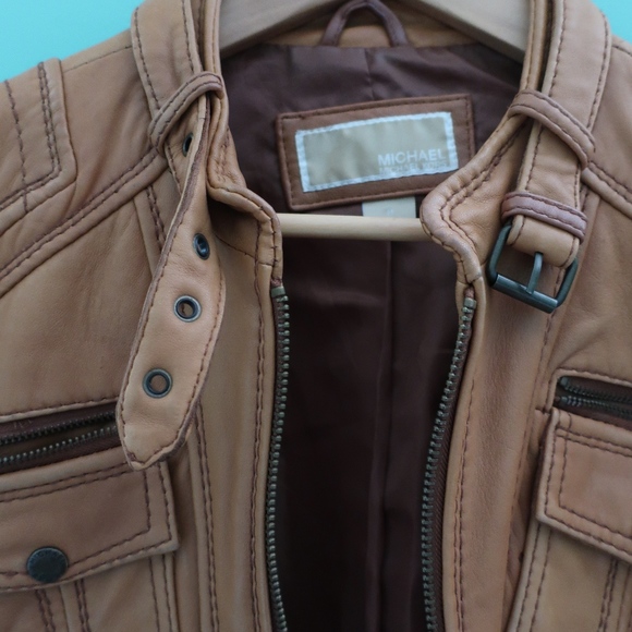 MICHAEL KORS - Tan Leather Jacket - Picture 3 of 8